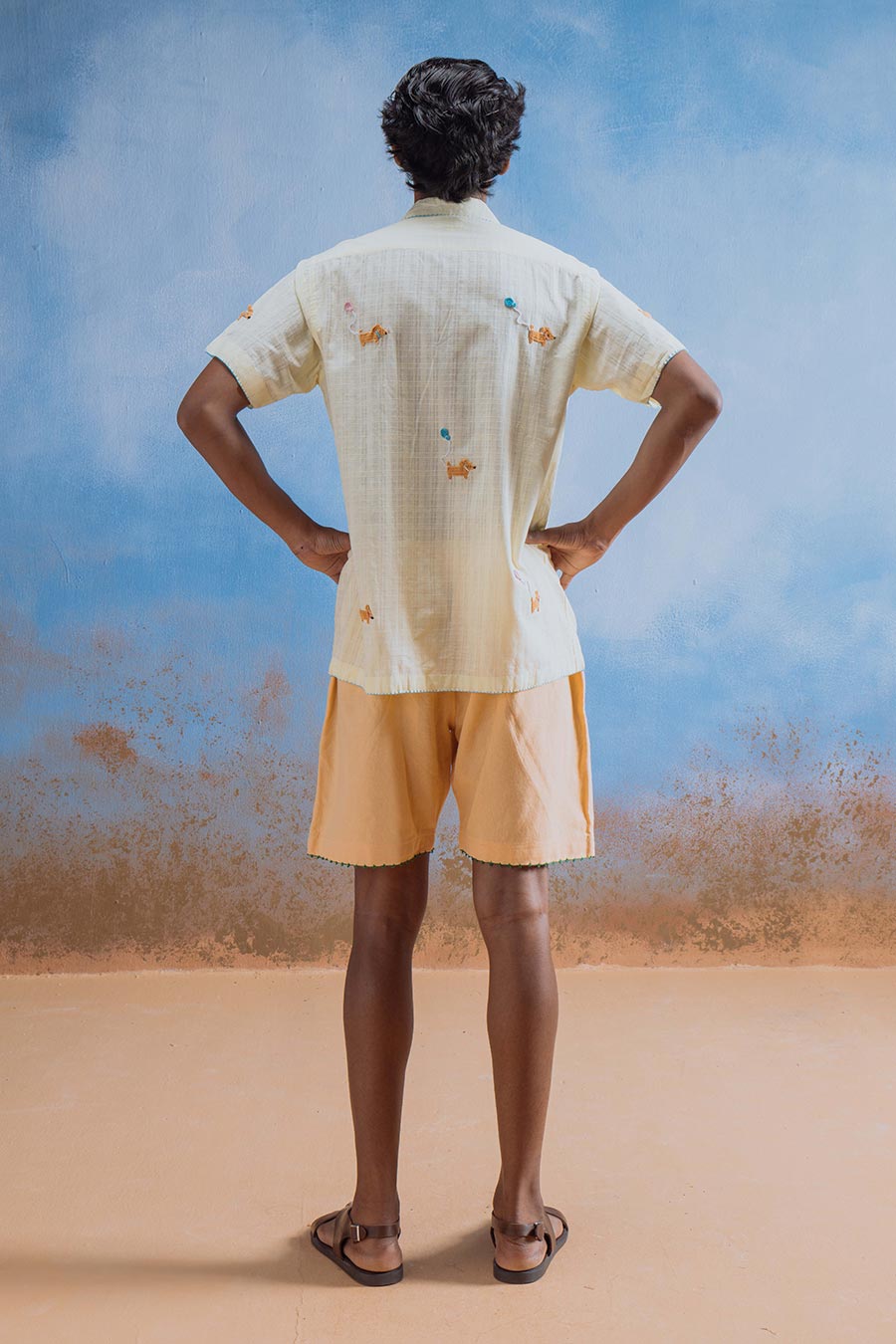 Yellow Cotton Embroidered Joyful Paws Shirt