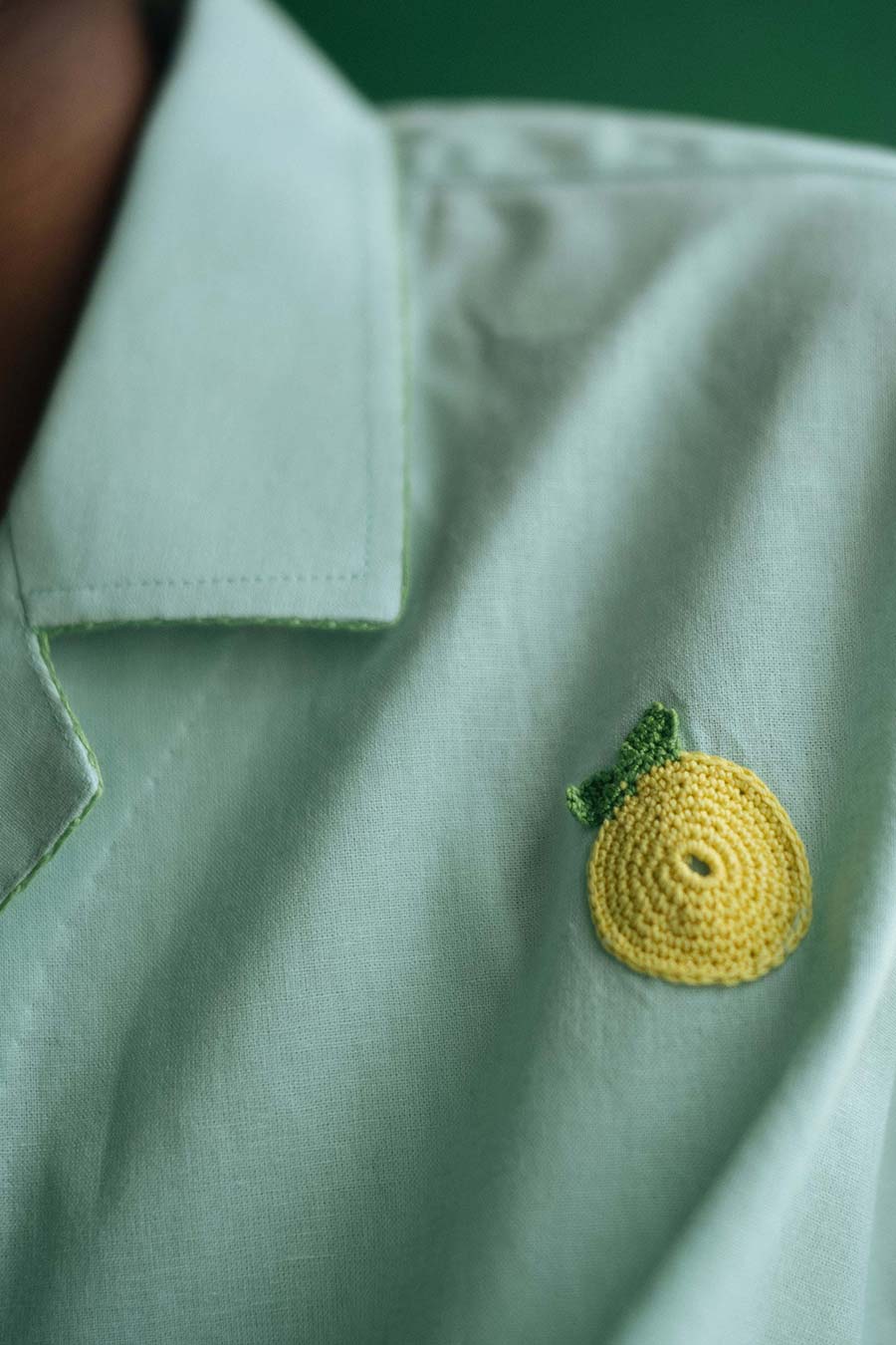 Green Cotton Embroidered Lemon Blossom Shirt