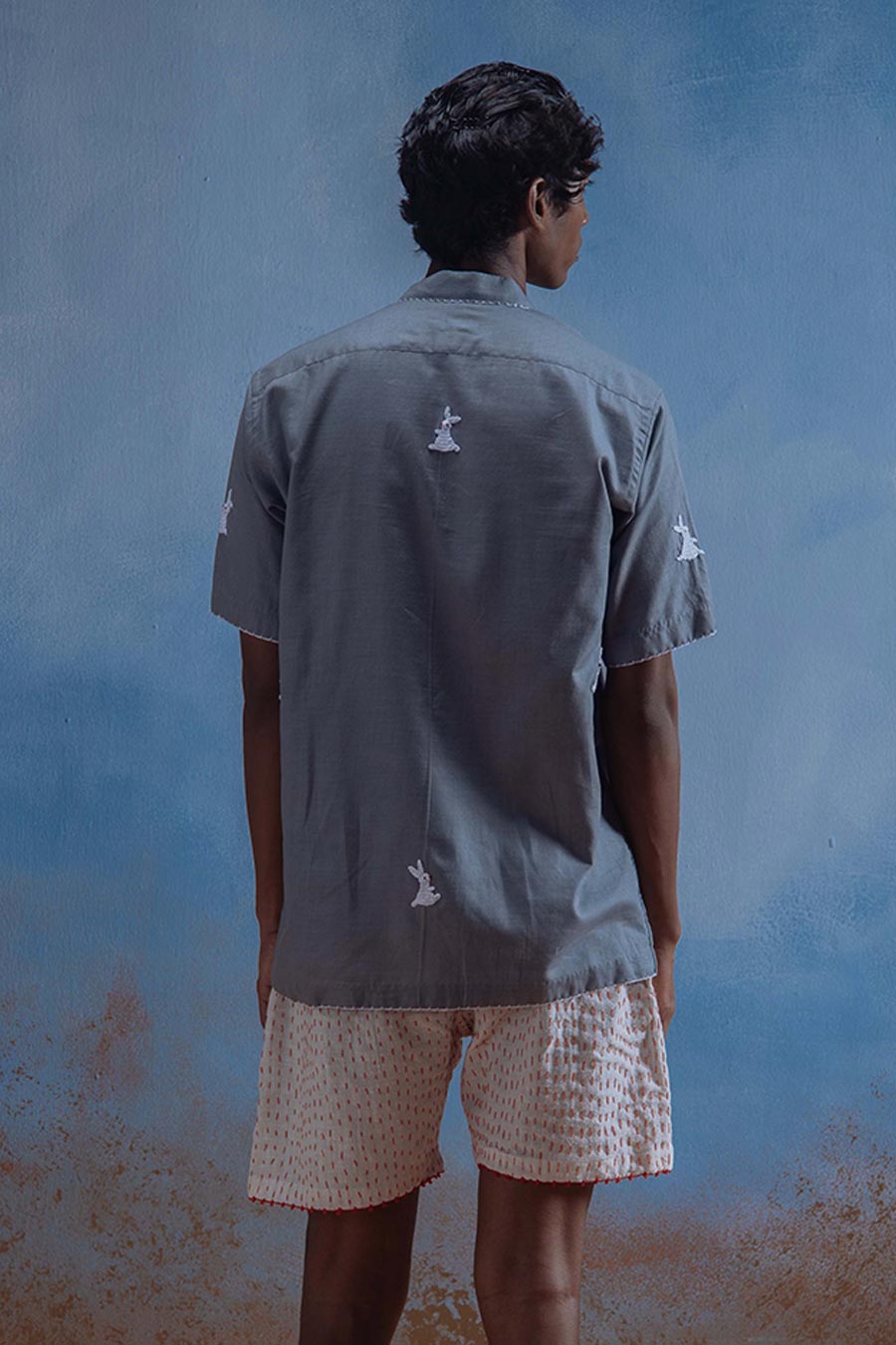 Grey Cotton Embroidered Bunny Bites Shirt