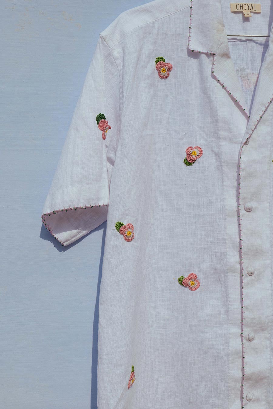 White Cotton Embroidered Whispers of Flowers Shirt