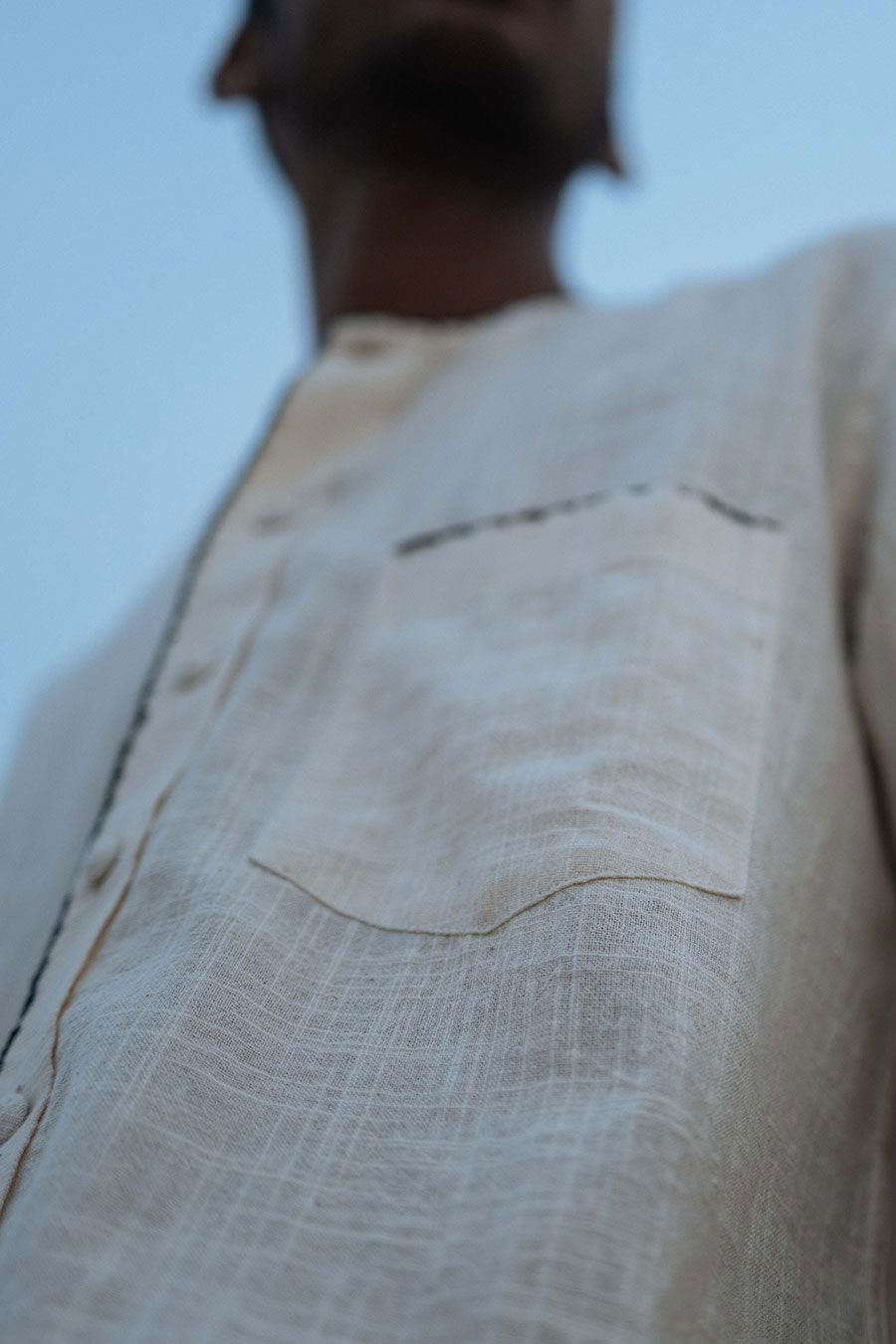 Beige Cotton Embroidered Crochet Borders Shirt