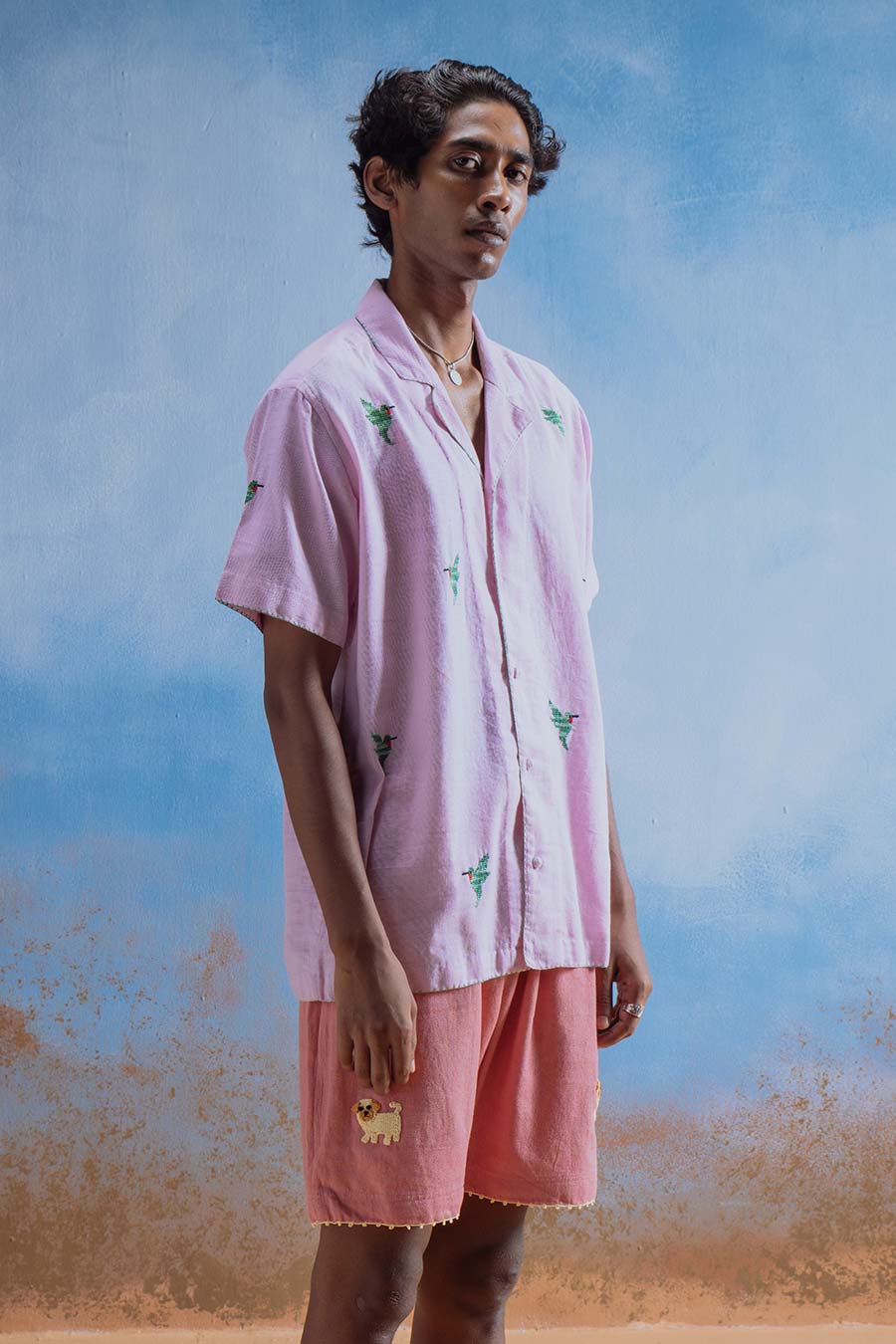 Pink Cotton Embroidered Hummingbird Harmony Shirt