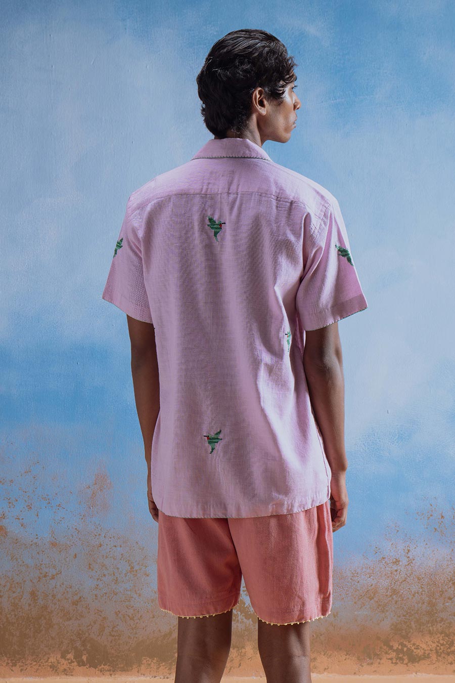 Pink Cotton Embroidered Hummingbird Harmony Shirt