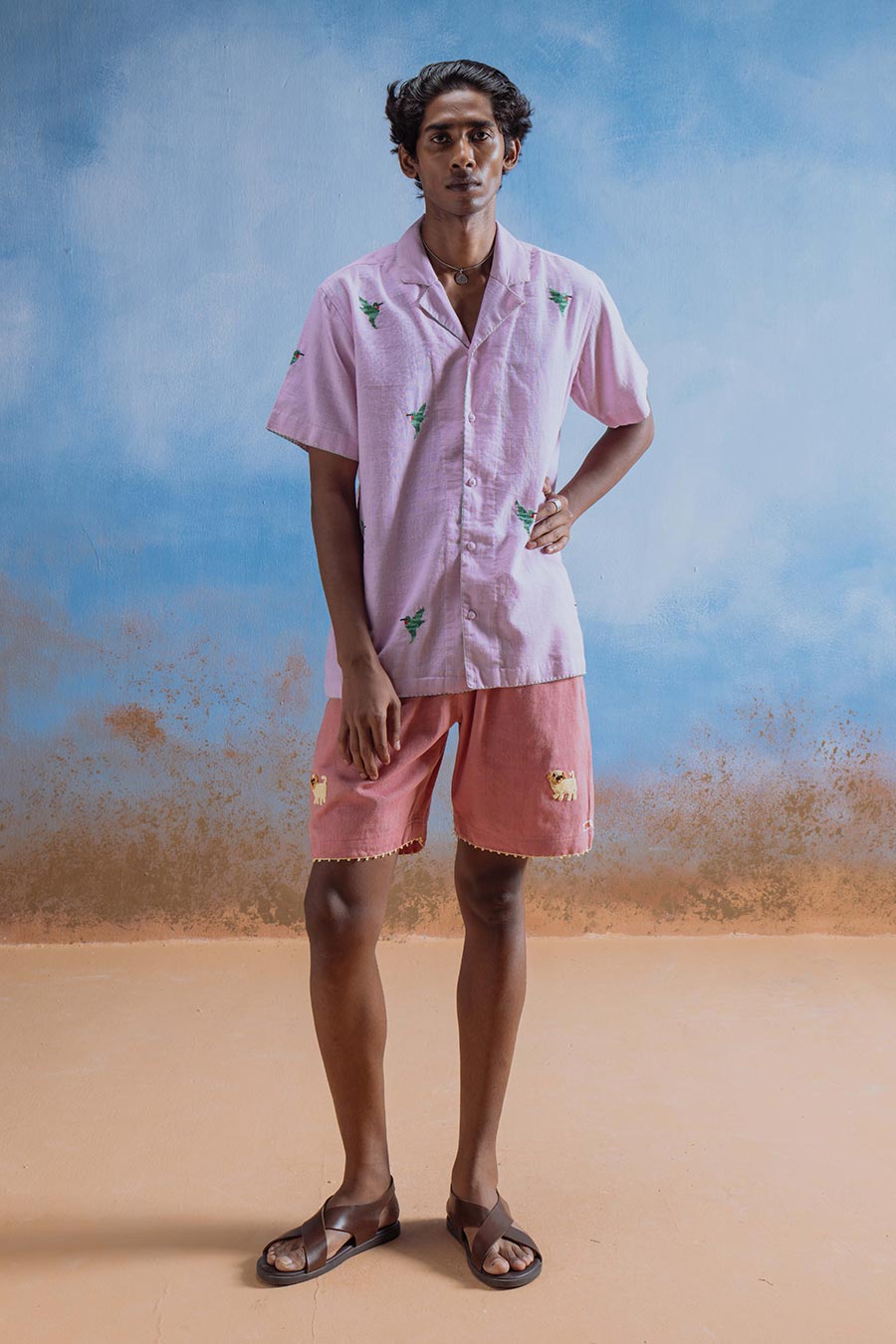 Pink Cotton Embroidered Hummingbird Harmony Shirt