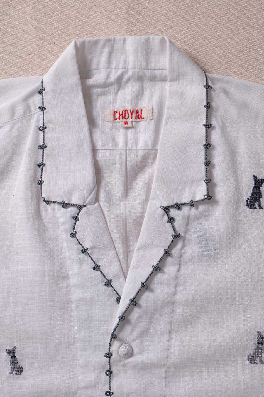 White Cotton Embroidered Puppy Parent Shirt