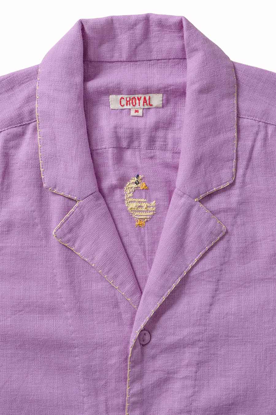 Purple Cotton Embroidered Playful Quacks Shirt