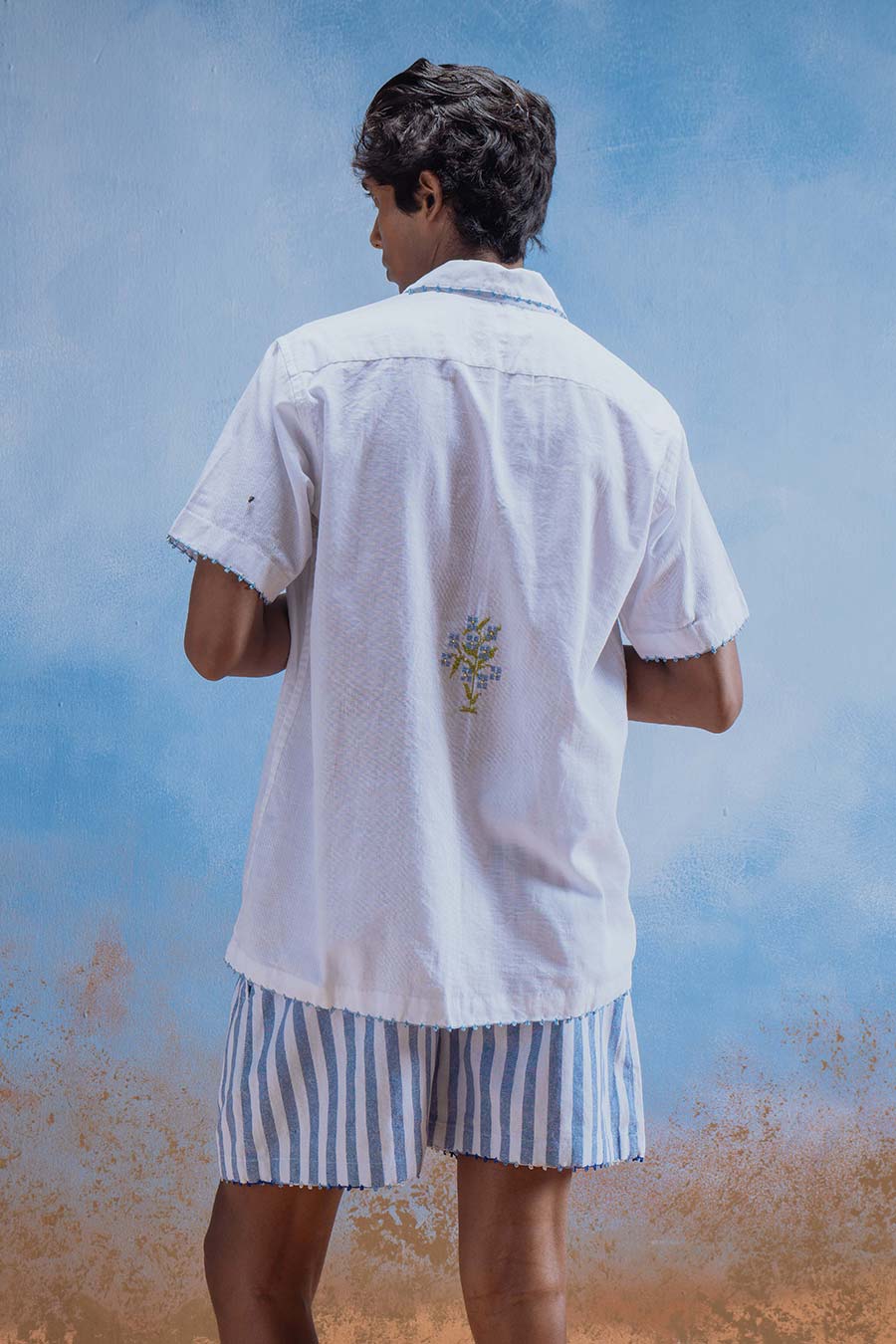 White Cotton Embroidered Bouquet of Dreams Shirt