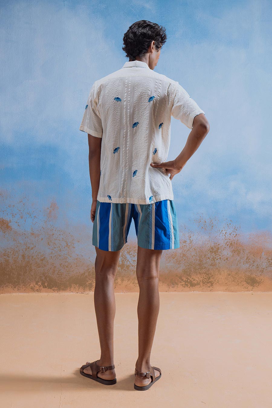 Beige Cotton Embroidered Sparrow Song Shirt