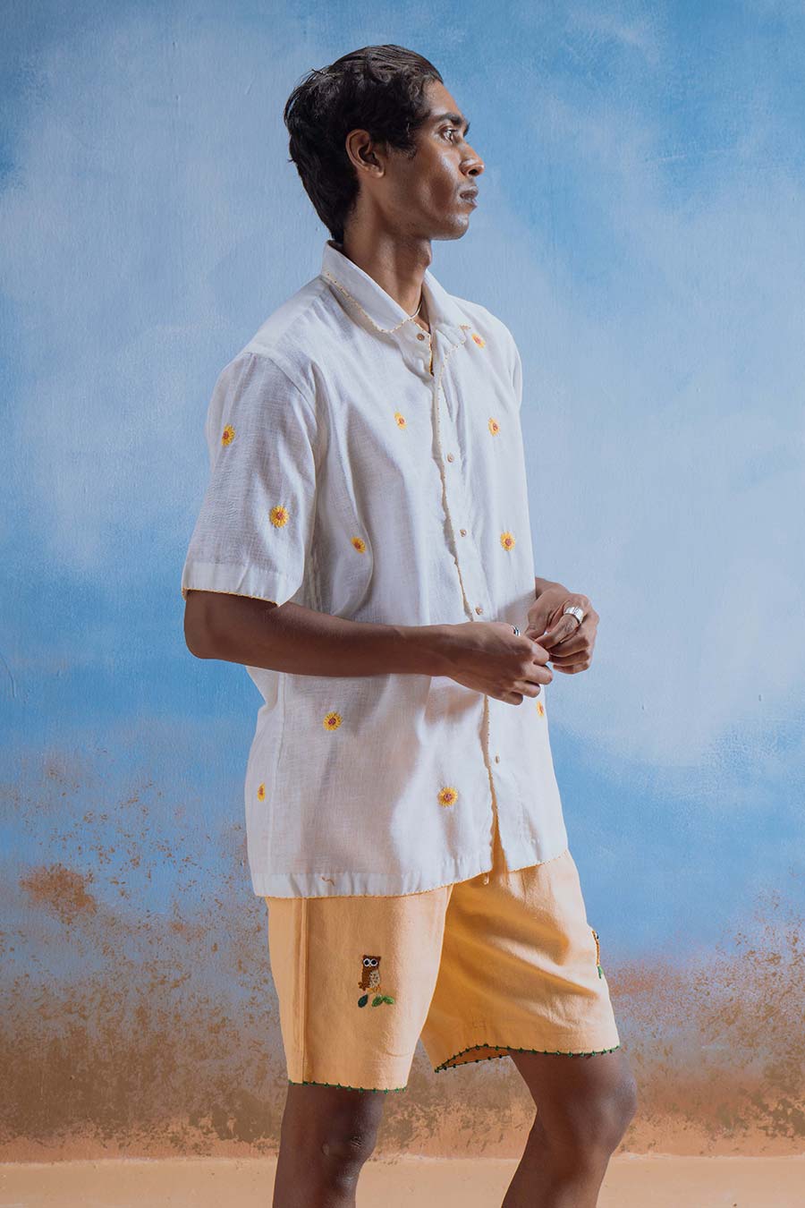 Off-White Cotton Embroidered Sunshine Garden Shirt