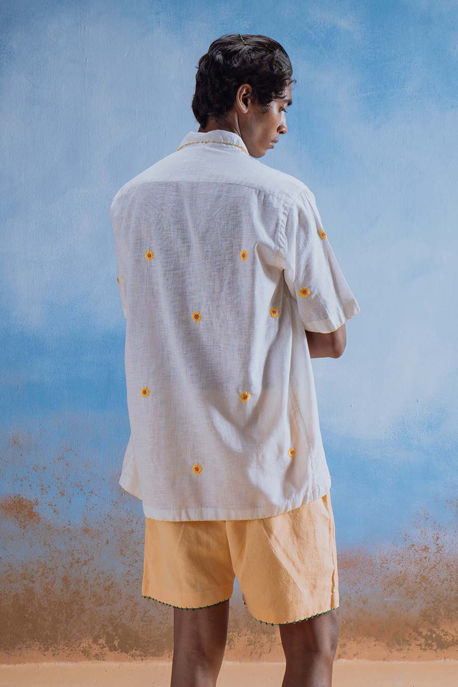 Off-White Cotton Embroidered Sunshine Garden Shirt