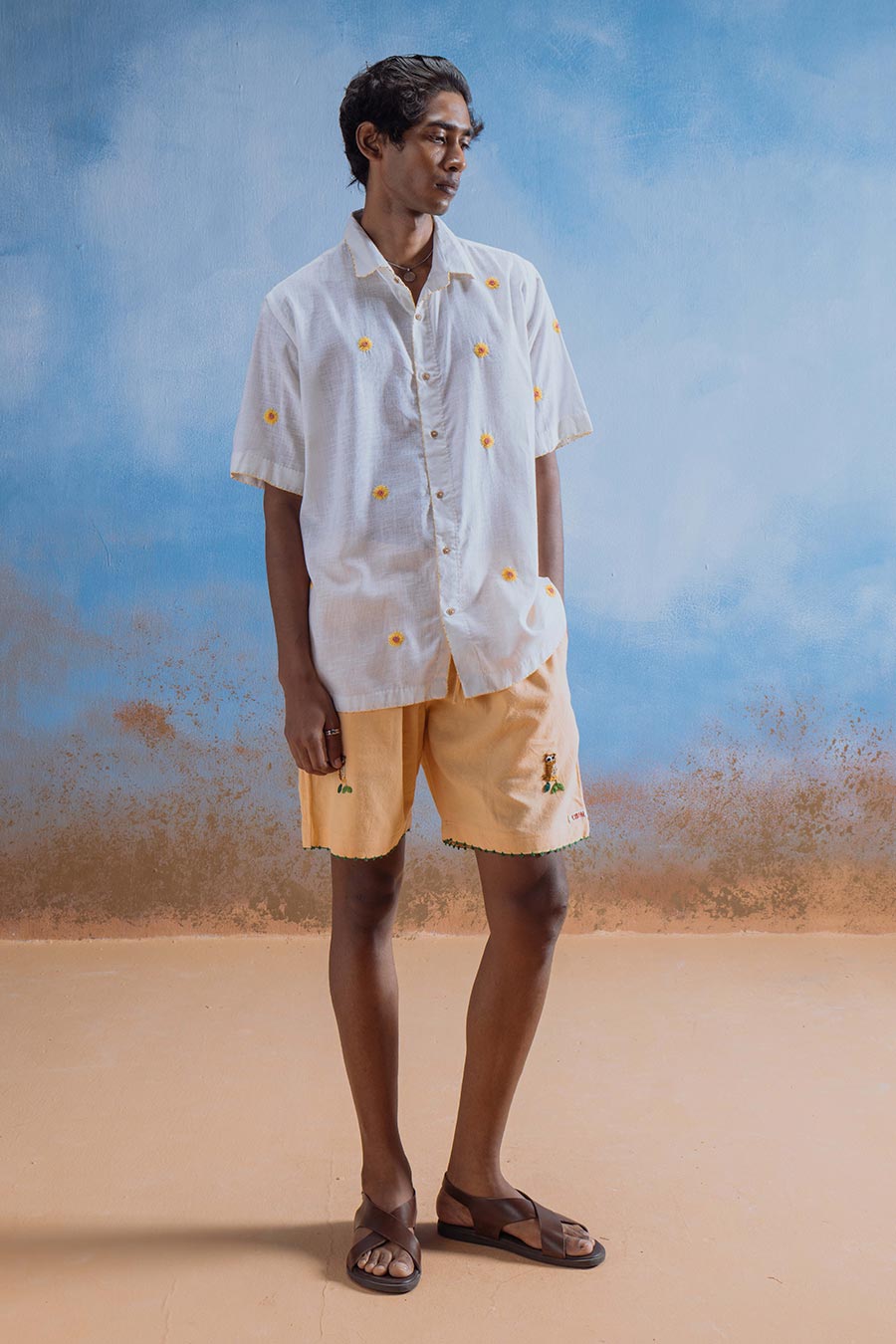 Off-White Cotton Embroidered Sunshine Garden Shirt