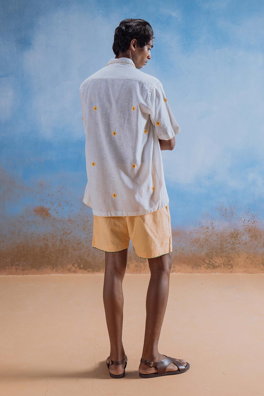 Off-White Cotton Embroidered Sunshine Garden Shirt