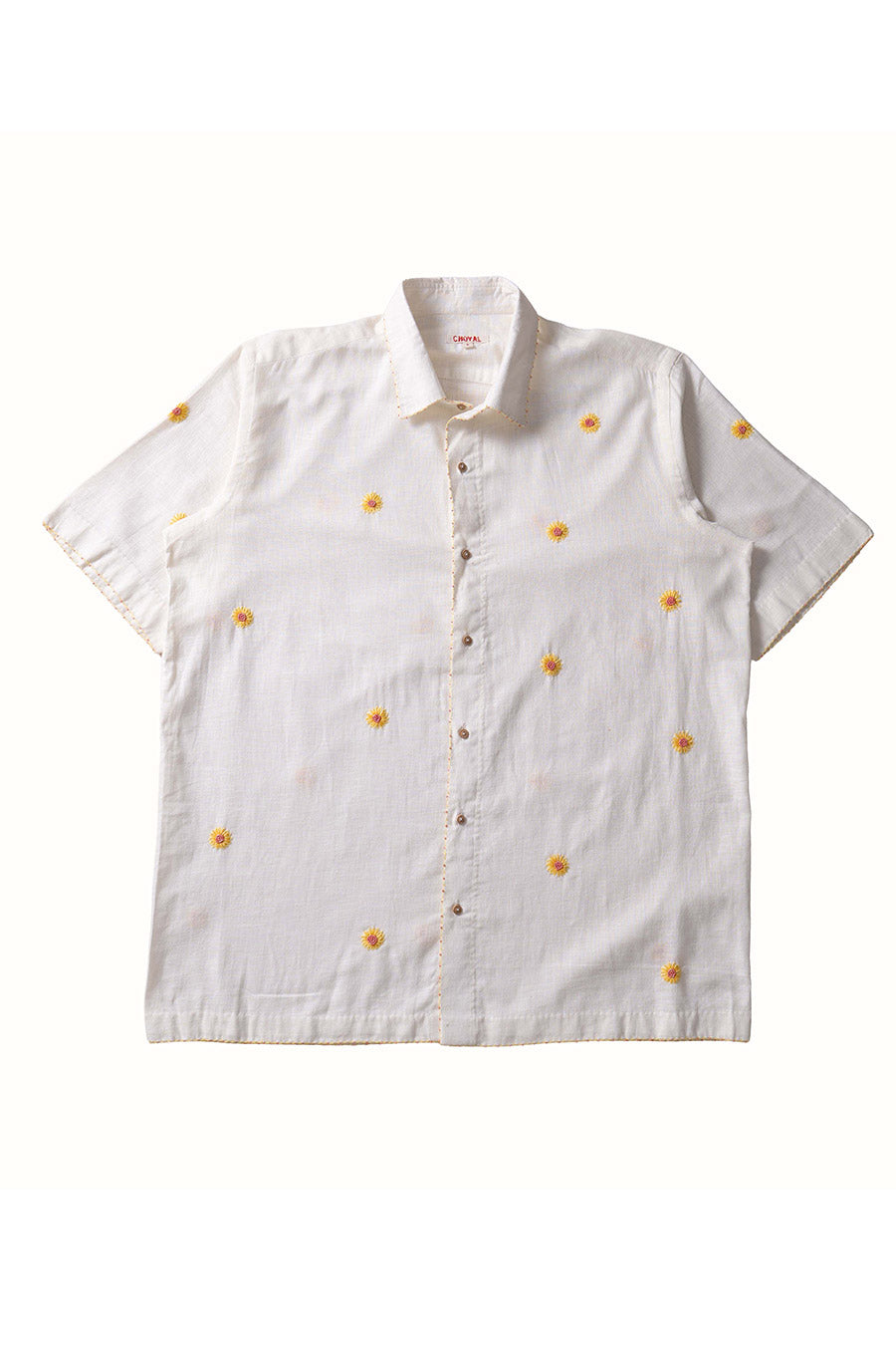 Off-White Cotton Embroidered Sunshine Garden Shirt