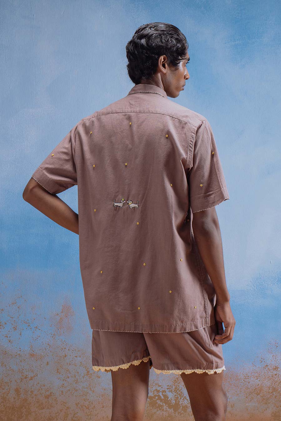 Brown Cotton Embroidered Woof in Love Shirt