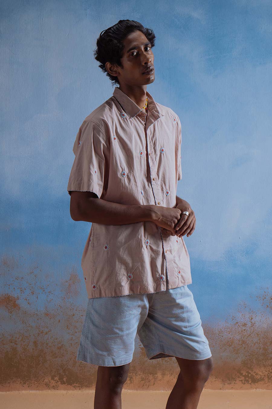 Rosy Brown Cotton Embroidered Blush Bloom Shirt