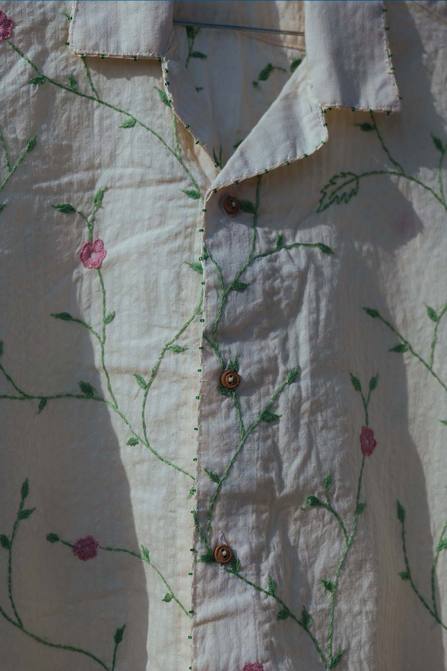 Beige Cotton Embroidered Blooming Jaal Shirt