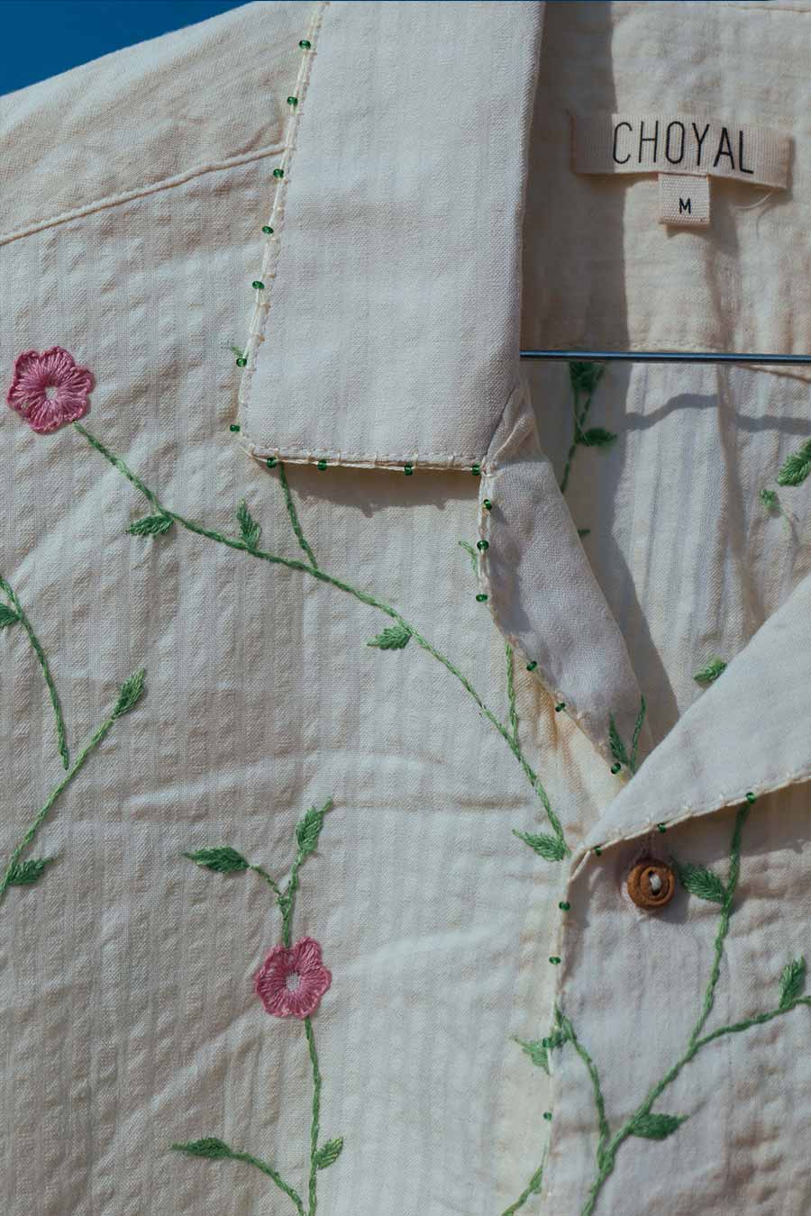 Beige Cotton Embroidered Blooming Jaal Shirt