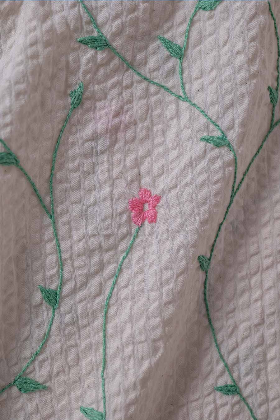 Beige Cotton Embroidered Blooming Jaal Shirt