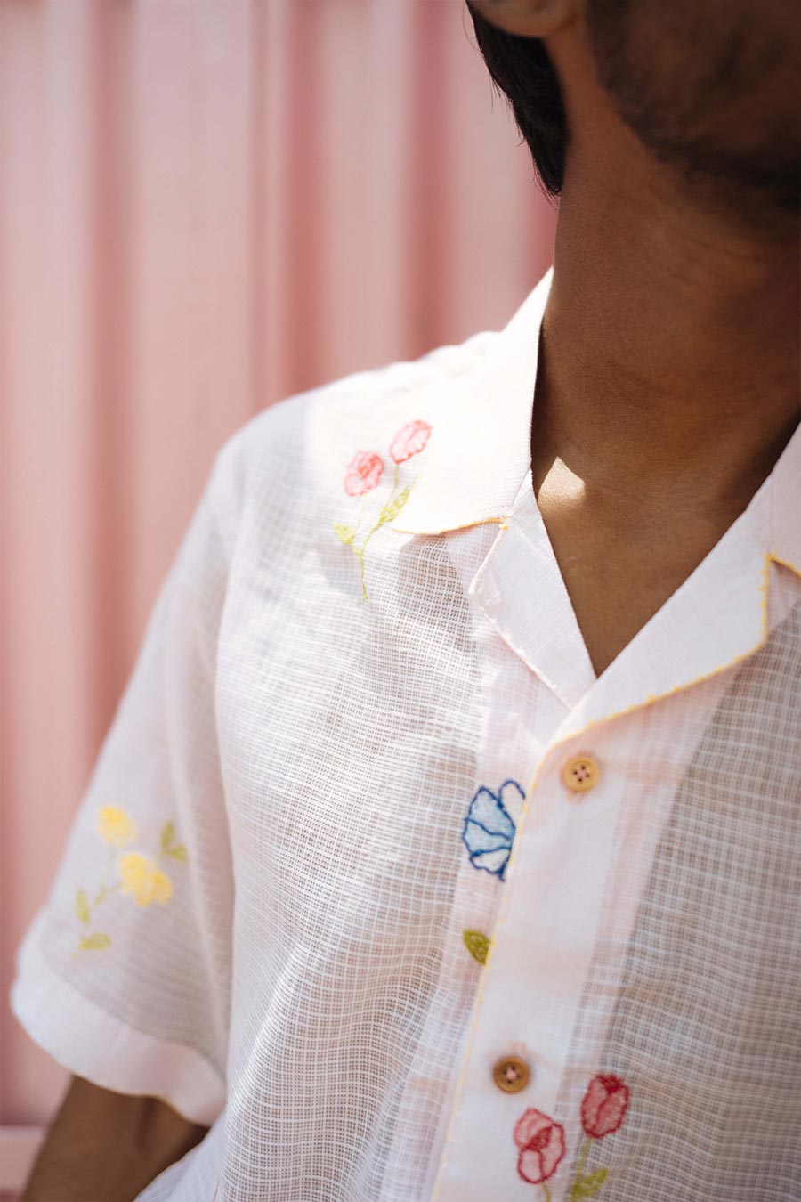 Pink Cotton Embroidered Botanic Bliss Shirt