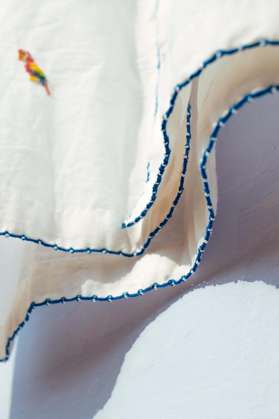 Off-White Cotton Embroidered Parrot Carnival Shirt