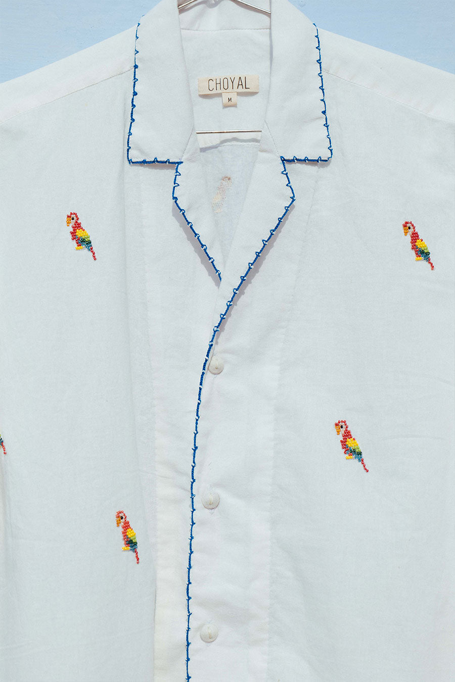 Off-White Cotton Embroidered Parrot Carnival Shirt