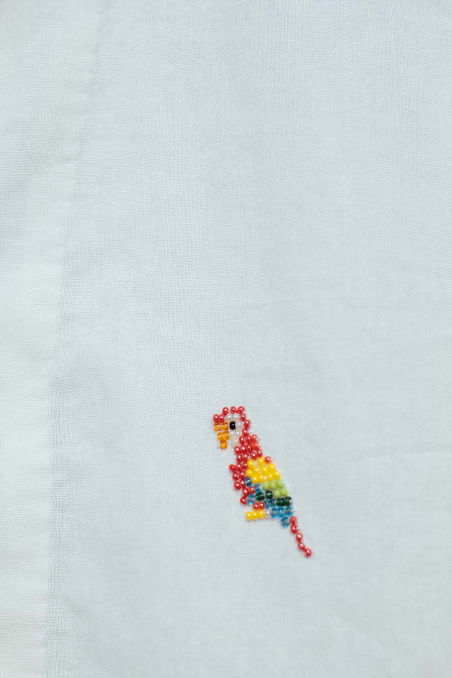 Off-White Cotton Embroidered Parrot Carnival Shirt