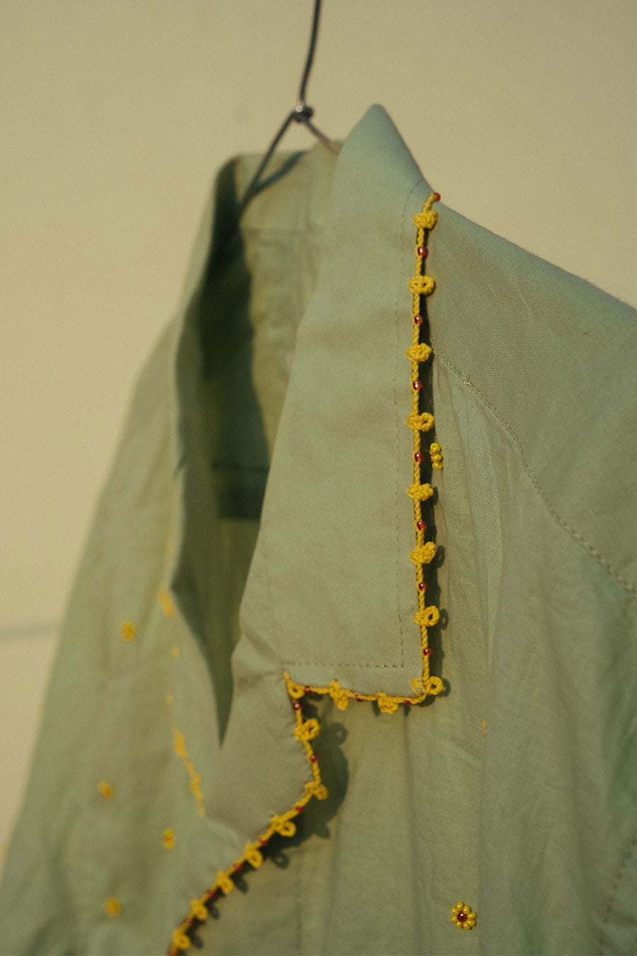 Olive Cotton Embroidered Sunshine Blooms Shirt