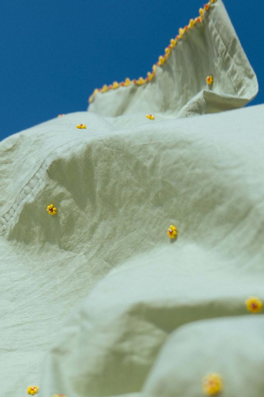 Olive Cotton Embroidered Sunshine Blooms Shirt