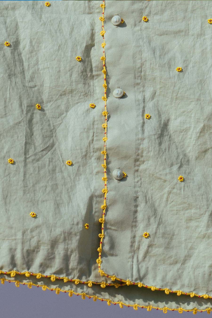 Olive Cotton Embroidered Sunshine Blooms Shirt