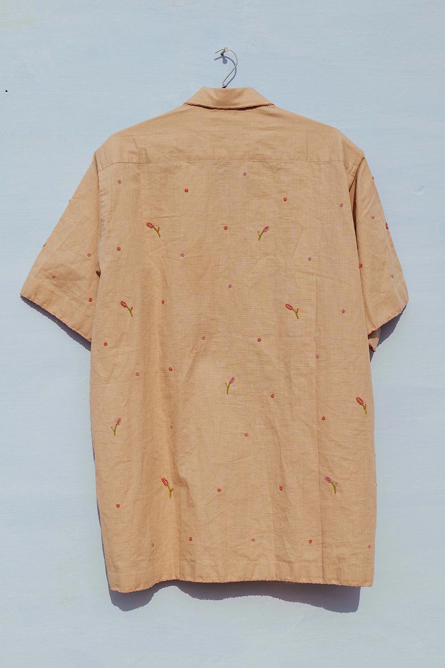 Brown Cotton Embroidered Beaded Bloom Shirt