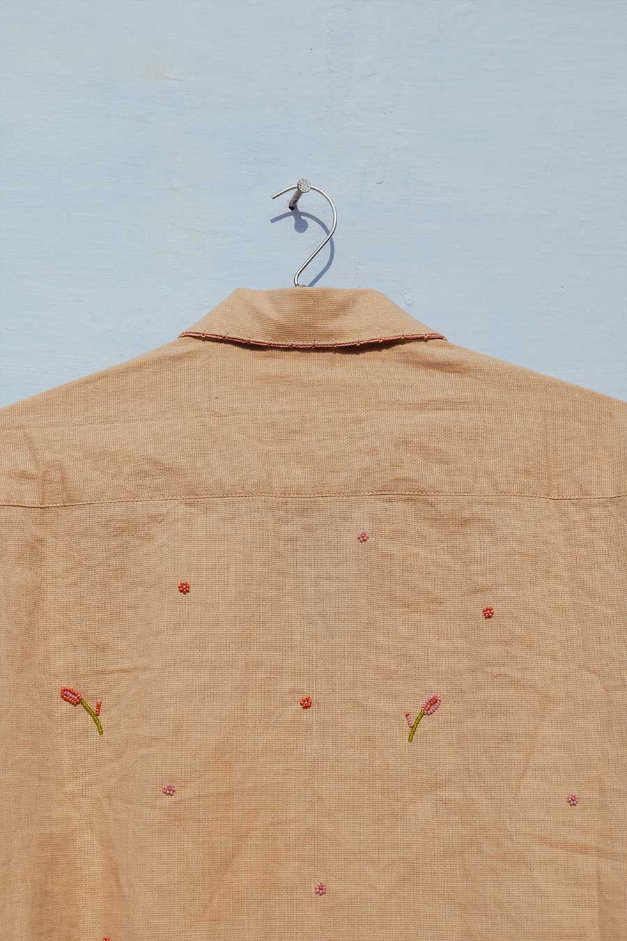 Brown Cotton Embroidered Beaded Bloom Shirt