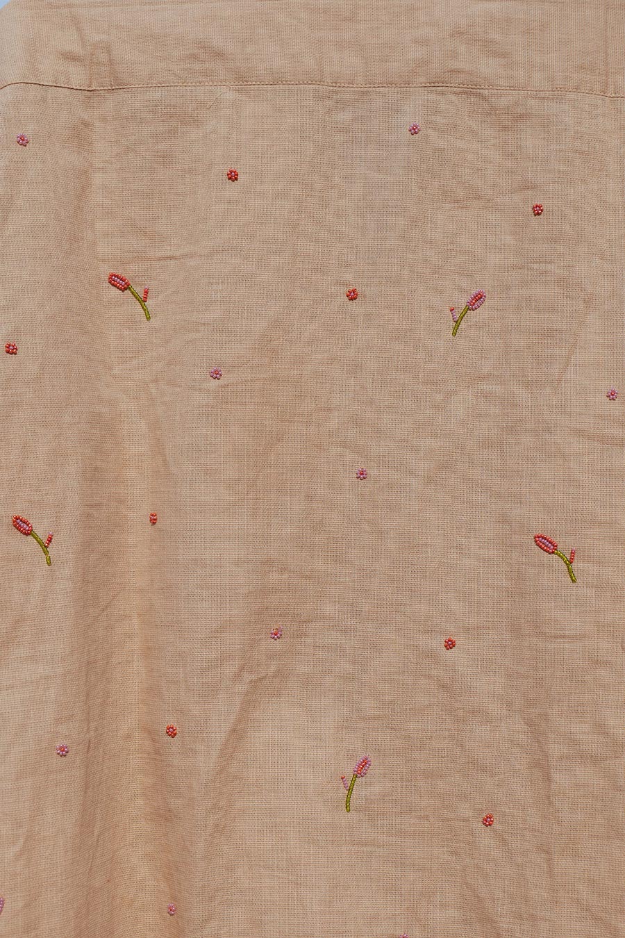 Brown Cotton Embroidered Beaded Bloom Shirt