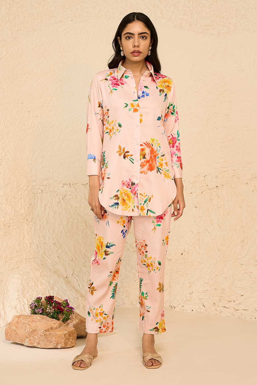 Tropical Pink Printed Shirt & Pant Co-Ord Set