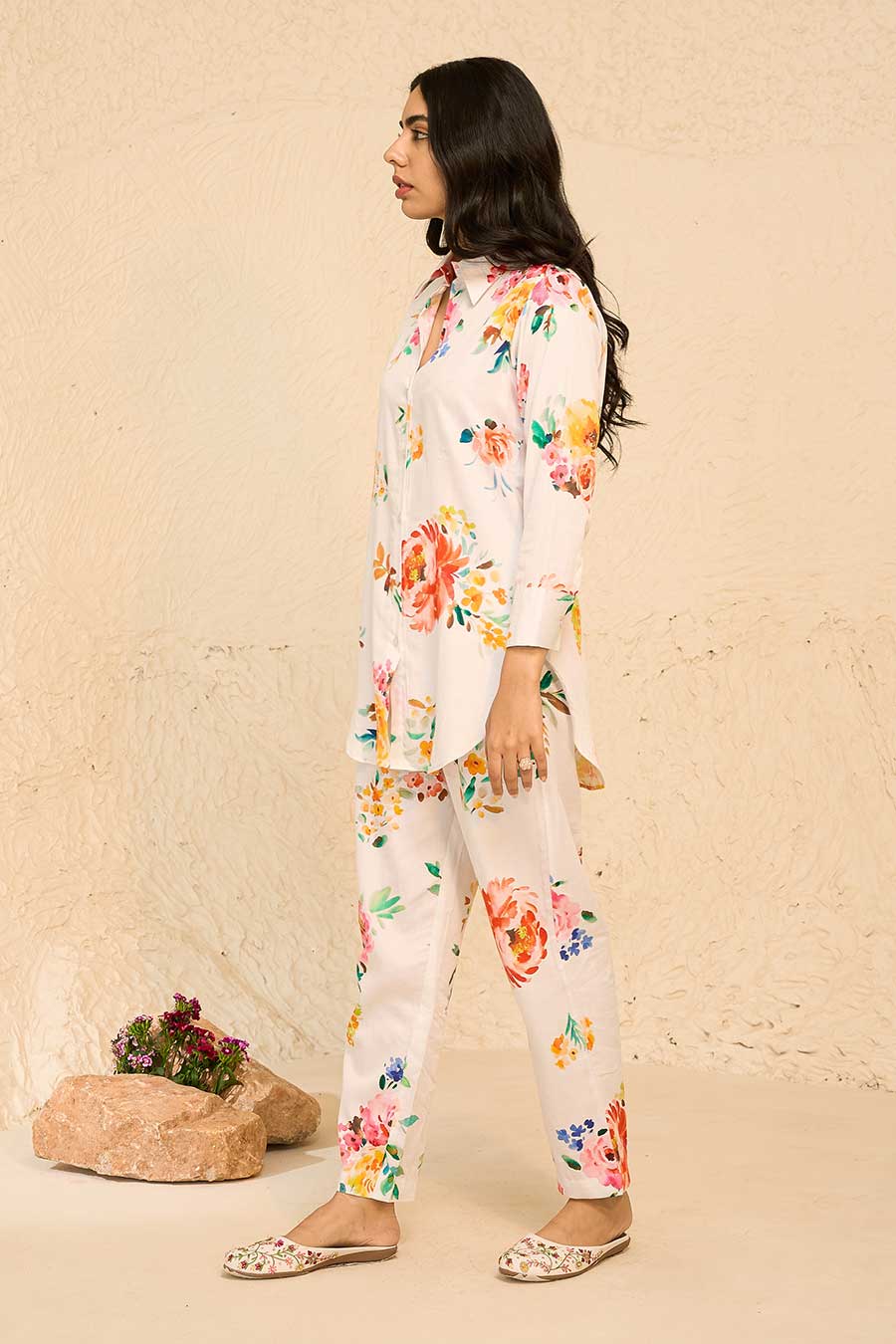 Tropical White Printed Shirt & Pant Co-Ord Set