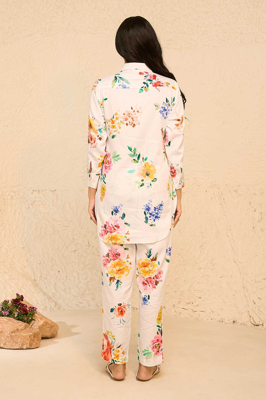 Tropical White Printed Shirt & Pant Co-Ord Set