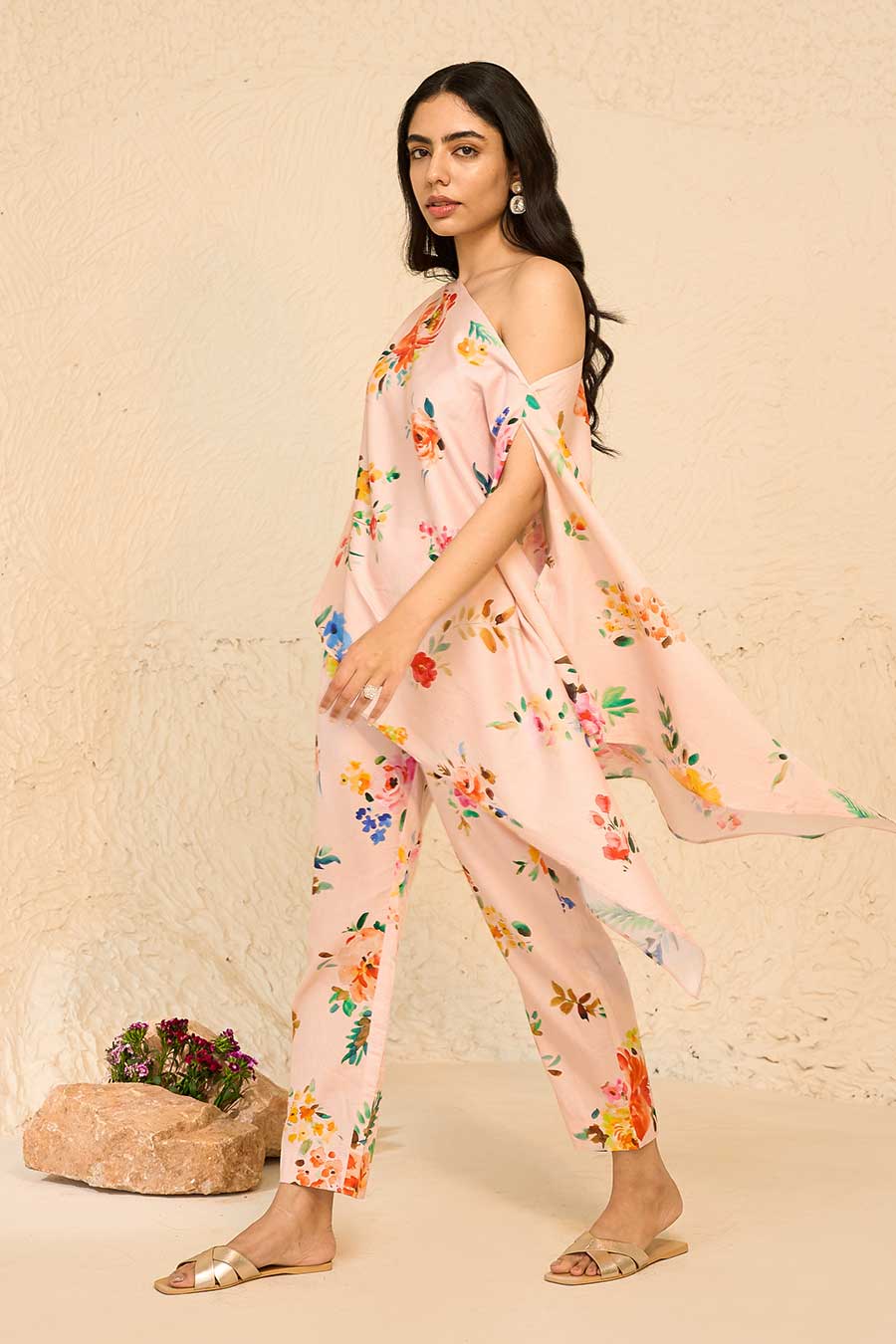 Tropical Pink Printed Kaftan & Pant Co-Ord Set