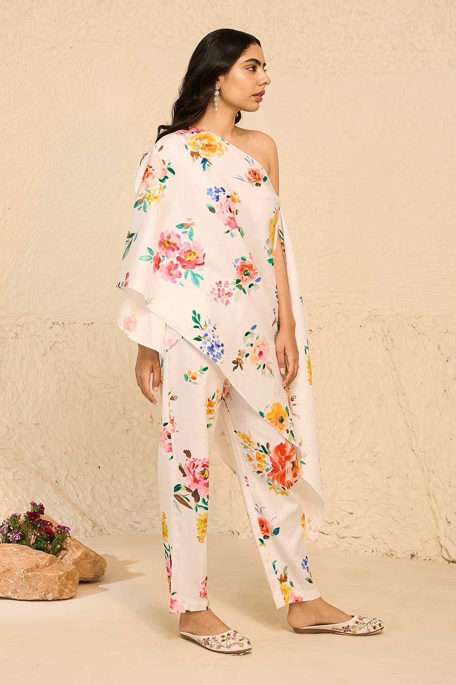 Tropical White Printed Kaftan & Pant Co-Ord Set