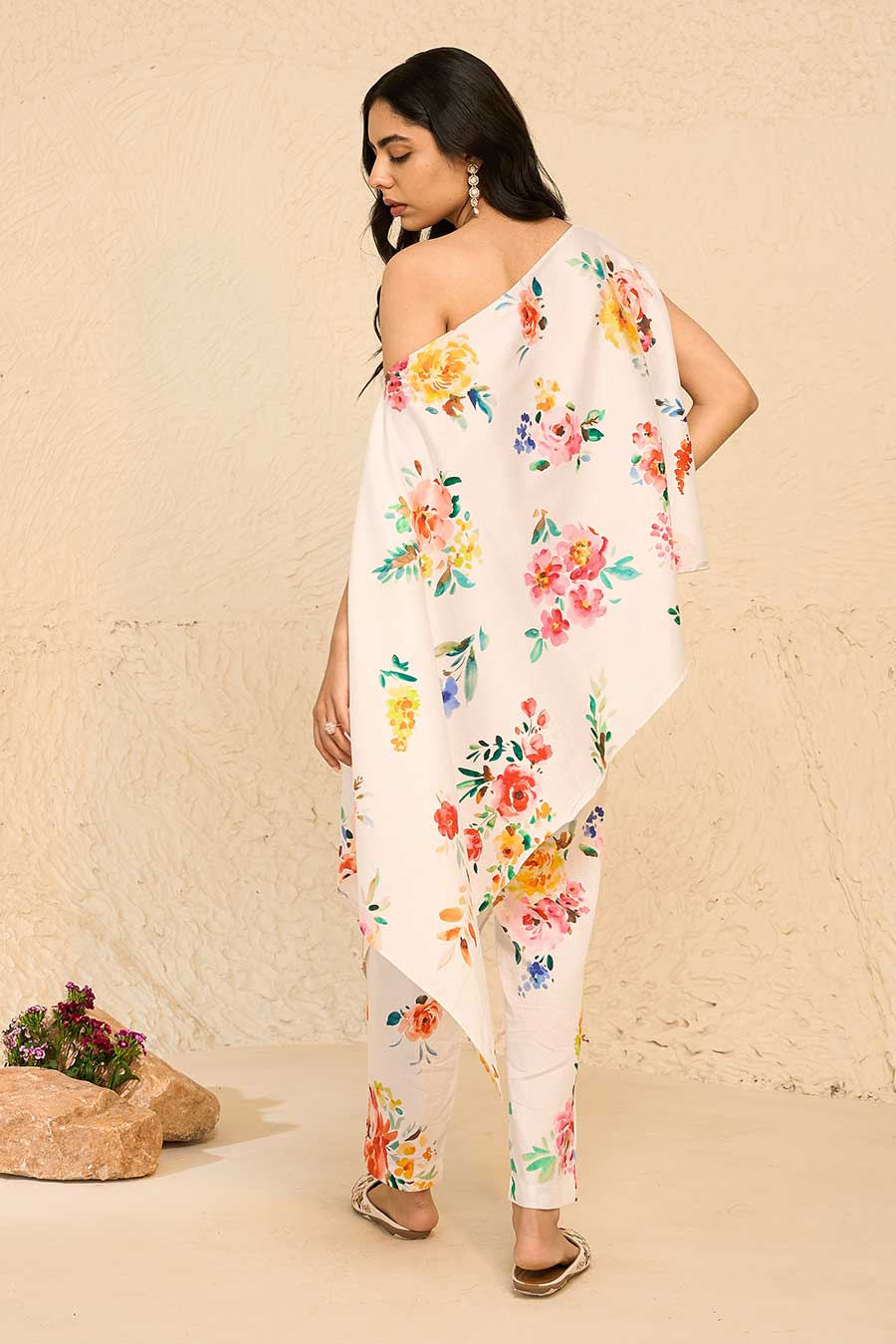 Tropical White Printed Kaftan & Pant Co-Ord Set