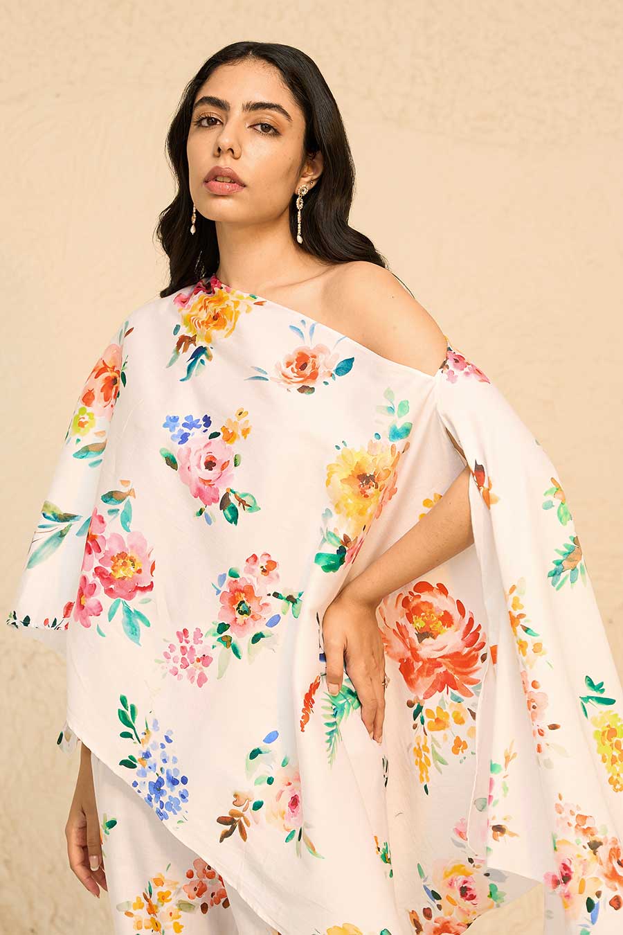 Tropical White Printed Kaftan & Pant Co-Ord Set