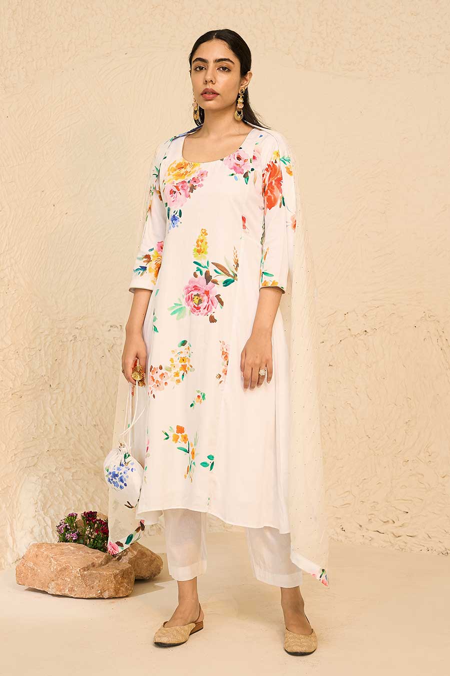 Tropical White Printed Kurta Set