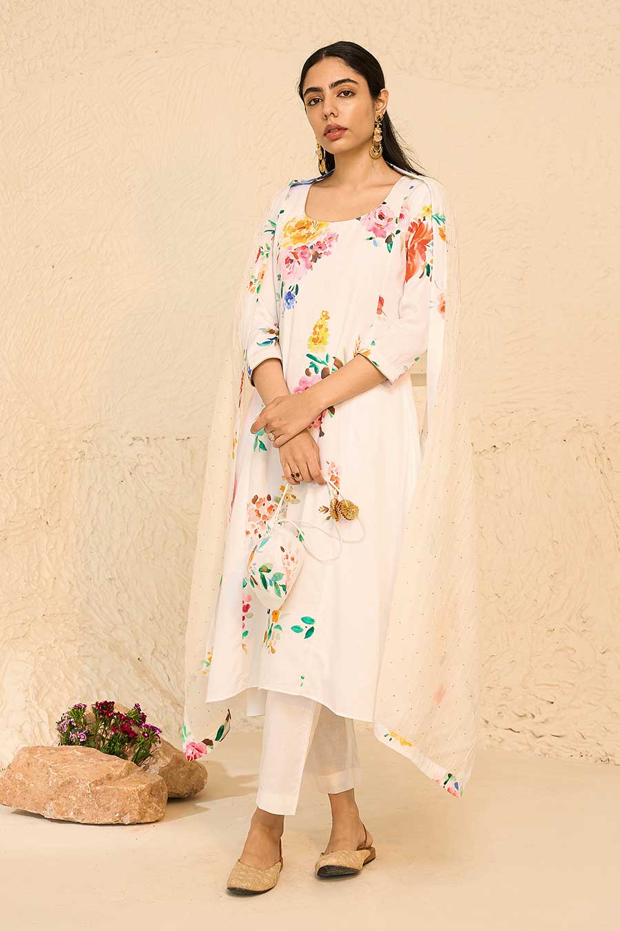 Tropical White Printed Kurta Set