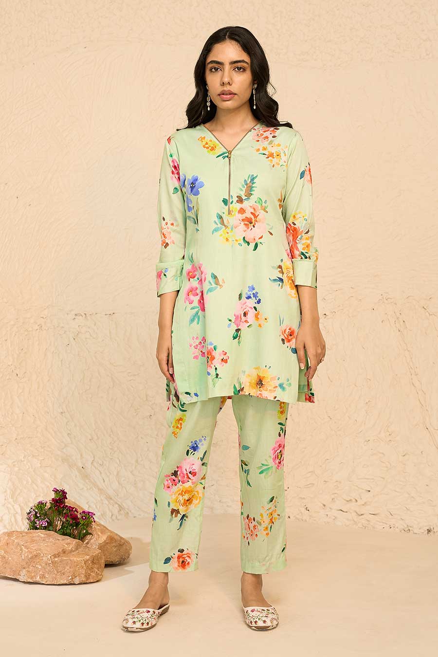 Tropical Green Printed Kurta & Pant Co-Ord Set