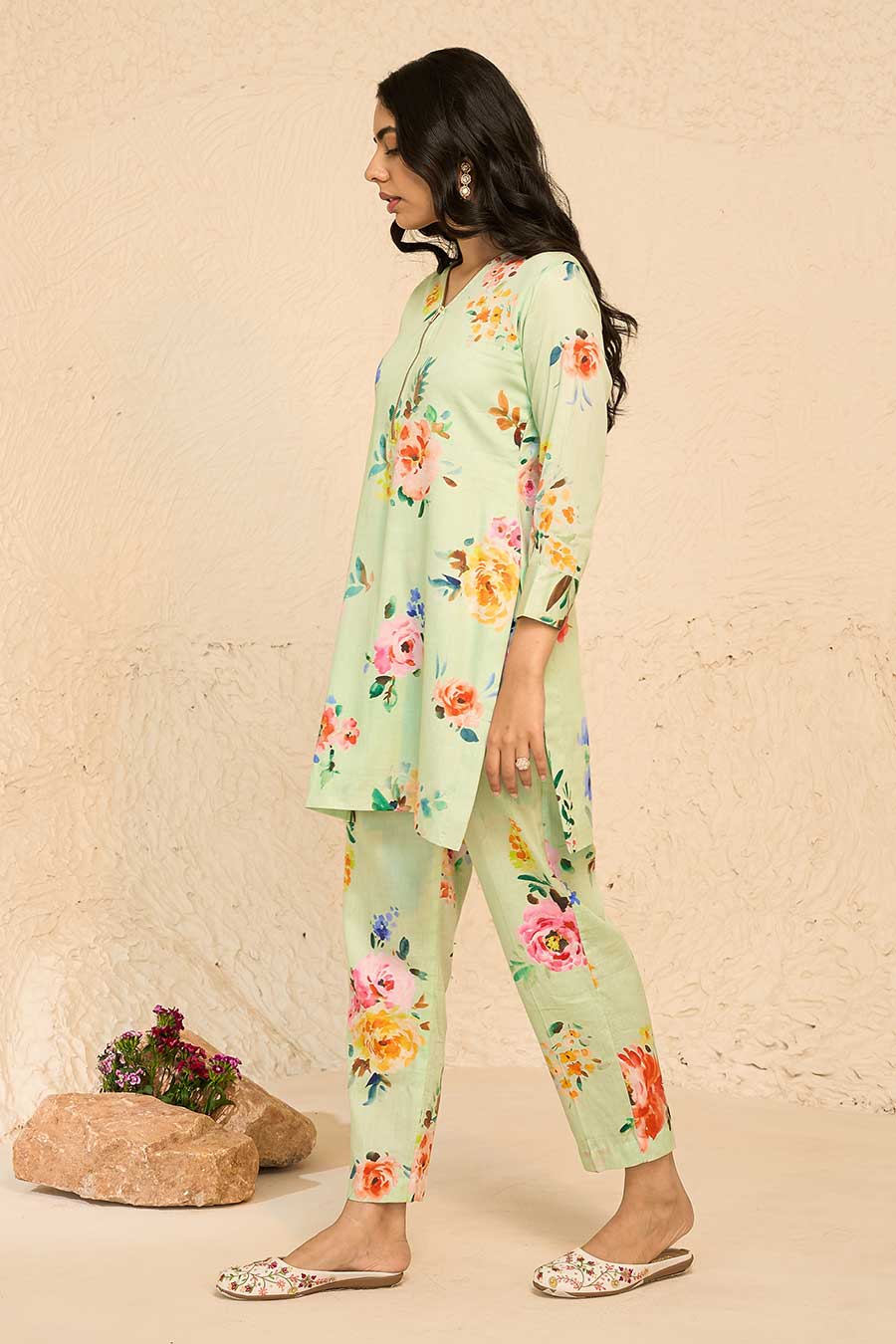 Tropical Green Printed Kurta & Pant Co-Ord Set