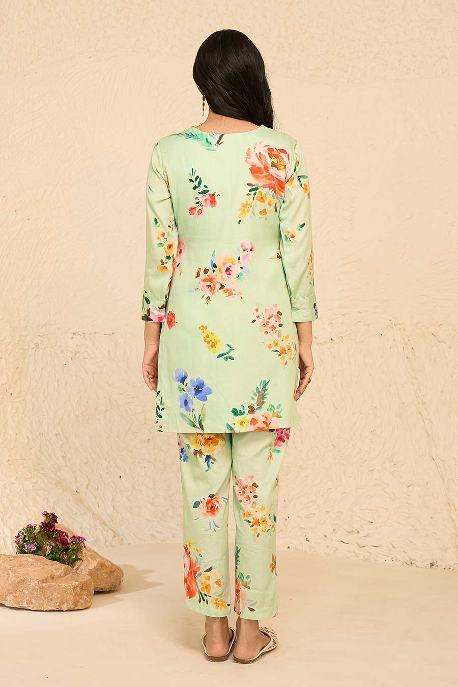 Tropical Green Printed Kurta & Pant Co-Ord Set