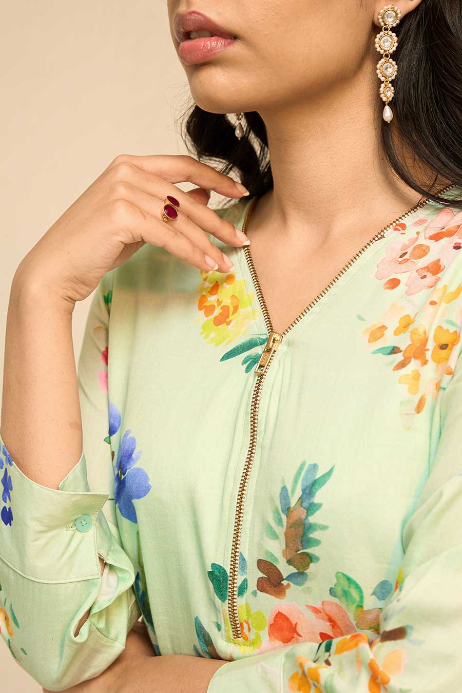 Tropical Green Printed Kurta & Pant Co-Ord Set