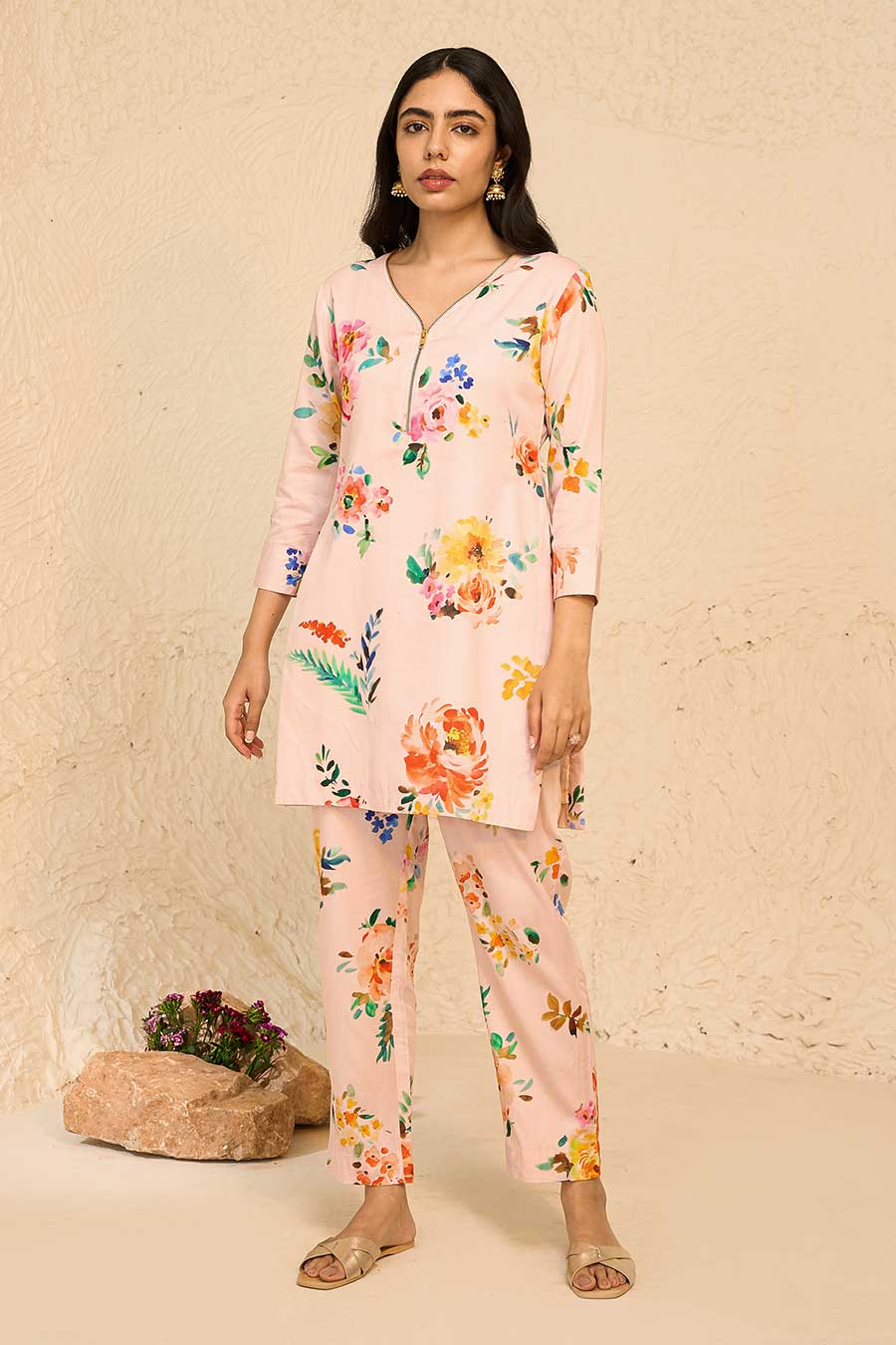 Tropical Pink Printed Kurta & Pant Co-Ord Set