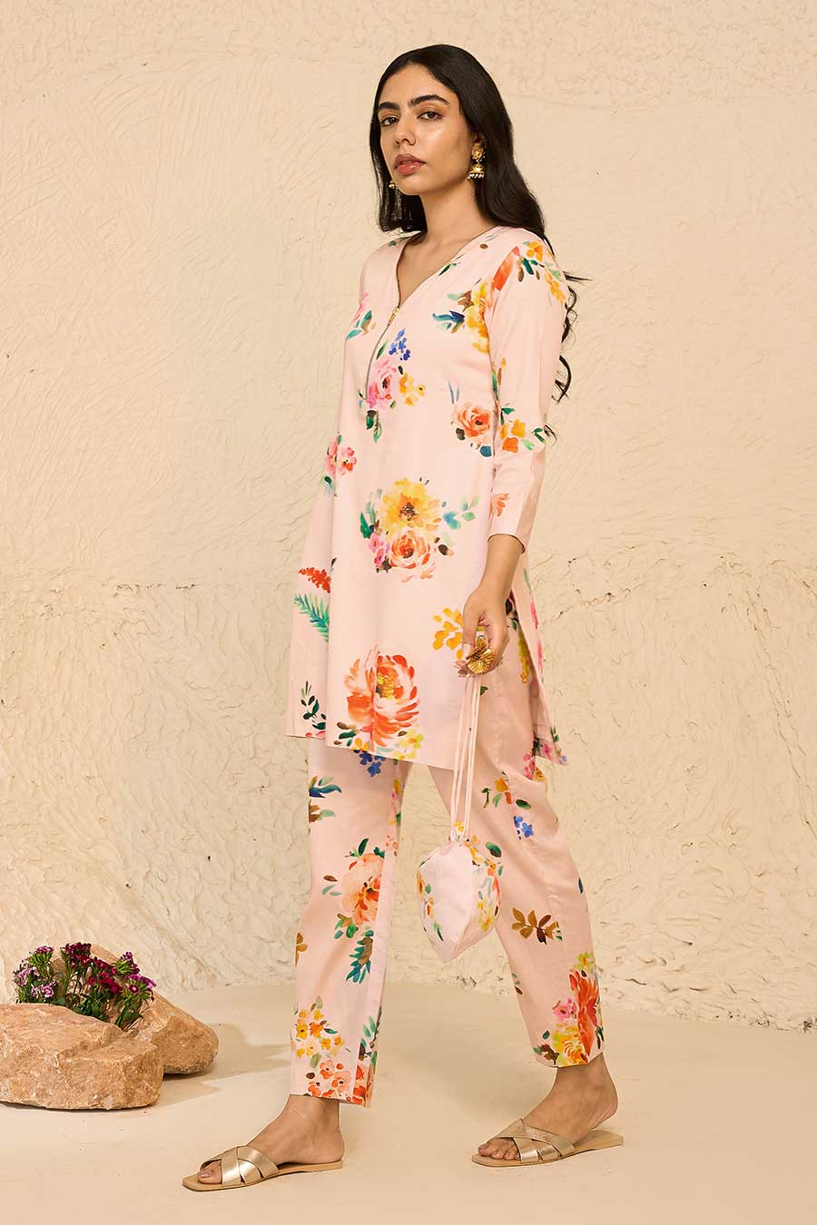 Tropical Pink Printed Kurta & Pant Co-Ord Set