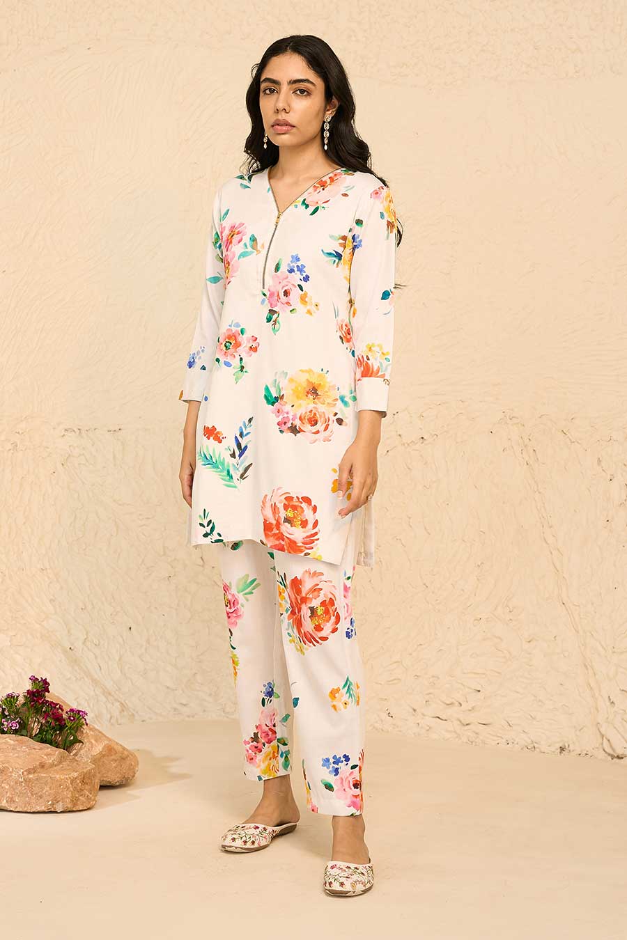 Tropical White Printed Kurta & Pant Co-Ord Set