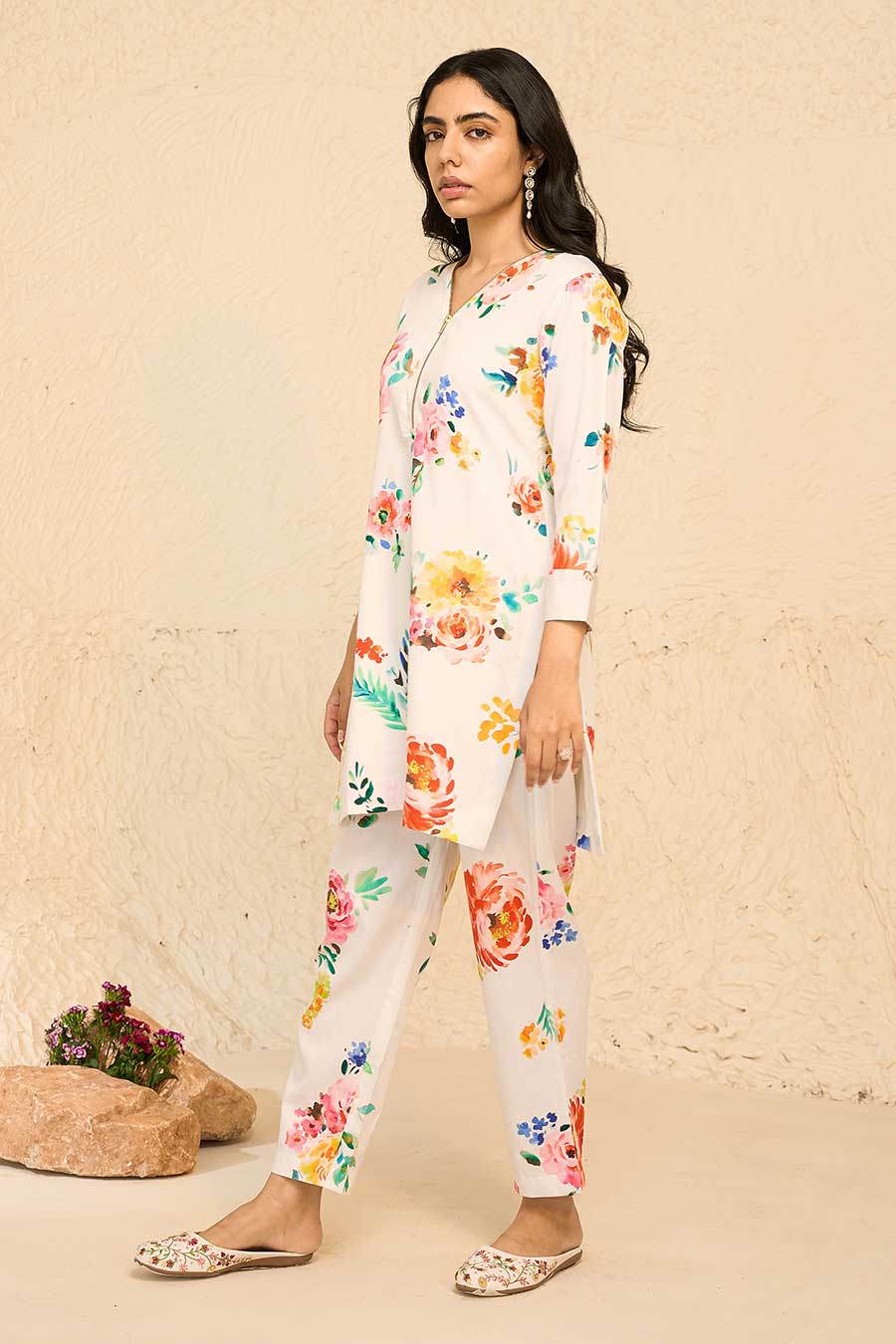 Tropical White Printed Kurta & Pant Co-Ord Set