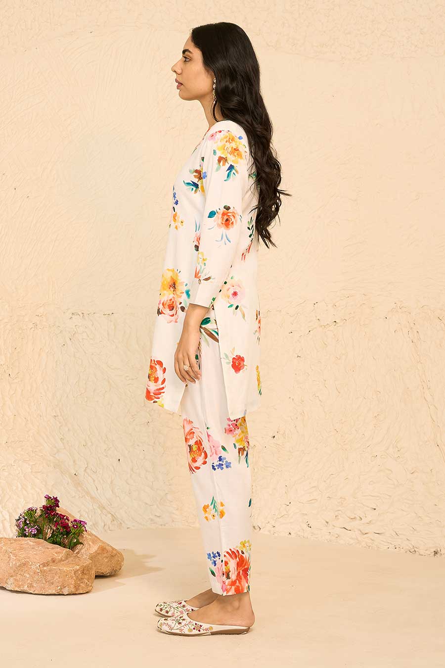 Tropical White Printed Kurta & Pant Co-Ord Set